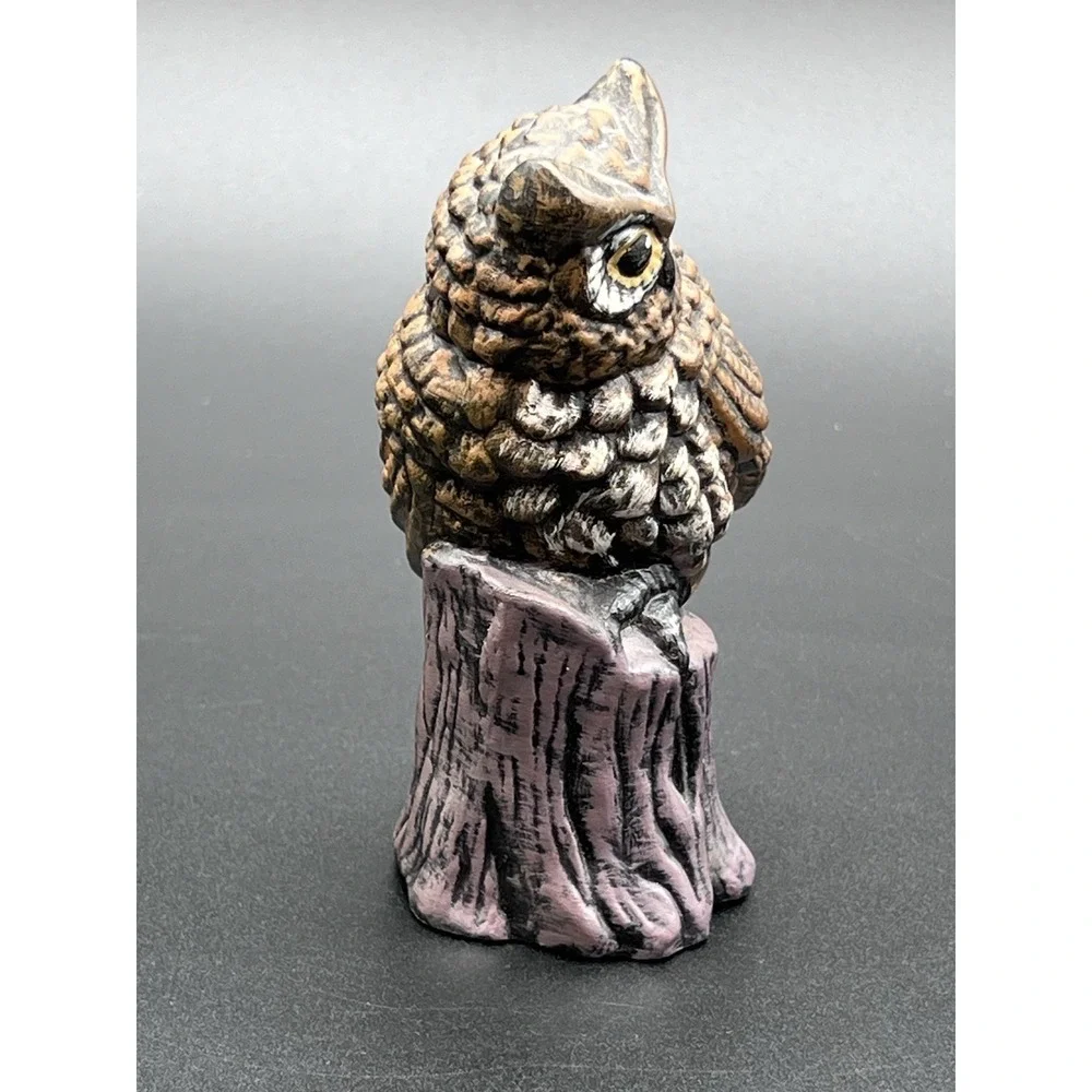 Vintage Owl Figurine Ceramic Statue Perched on Tree Stump 5